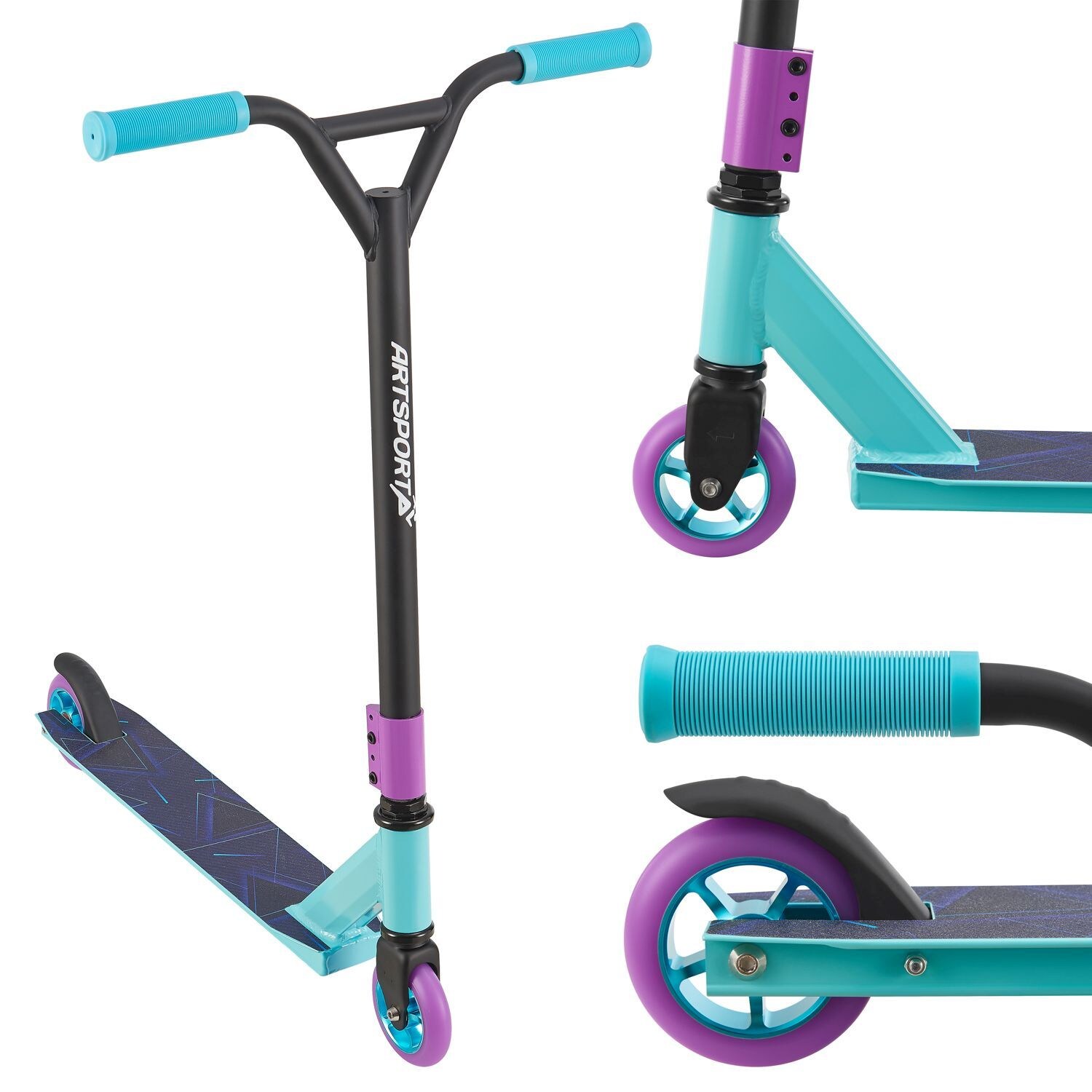 ArtSport Stunt Scooter Retro Purple - Trick Roller f&uuml;r Kinder & Jugendliche - Tretroller Blau Schwarz - Bild 1
