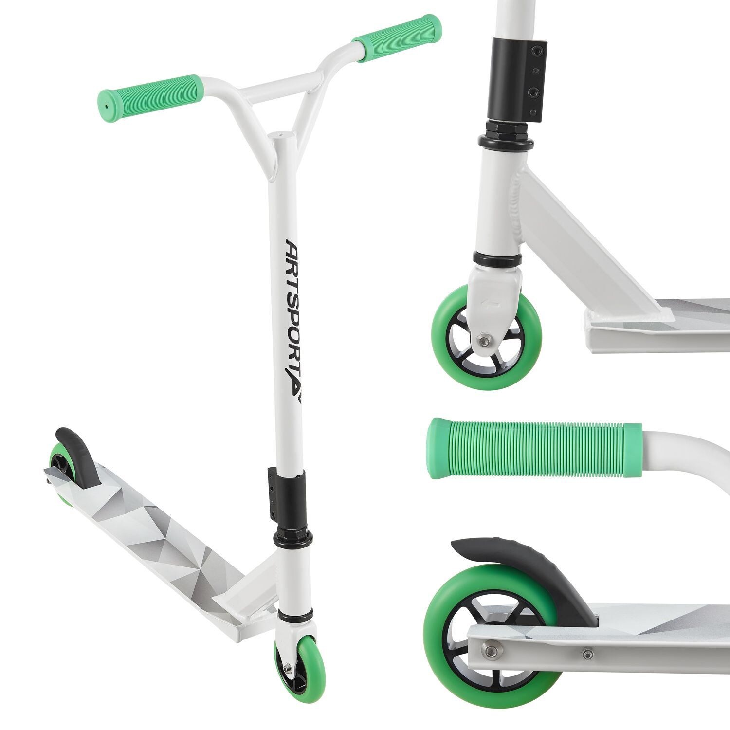 ArtSport Stunt Scooter Futuristic – Trick Roller für Kinder & Jugendliche – Tretroller Weiß Grau | 04260565526360