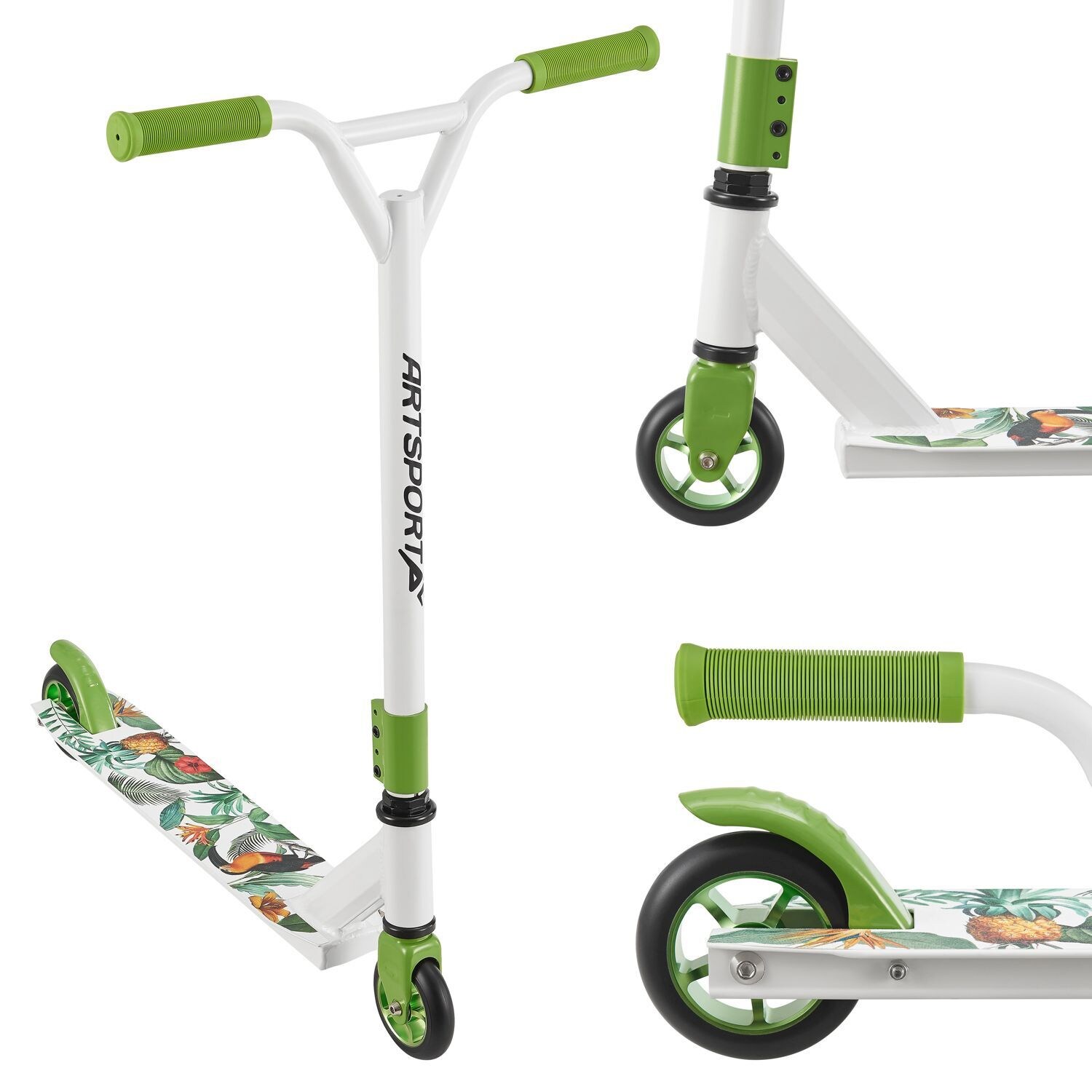 ArtSport Stunt Scooter Hawaiana – Trick Roller für Kinder & Jugendliche – Tretroller Weiß Grün | 04260565526377