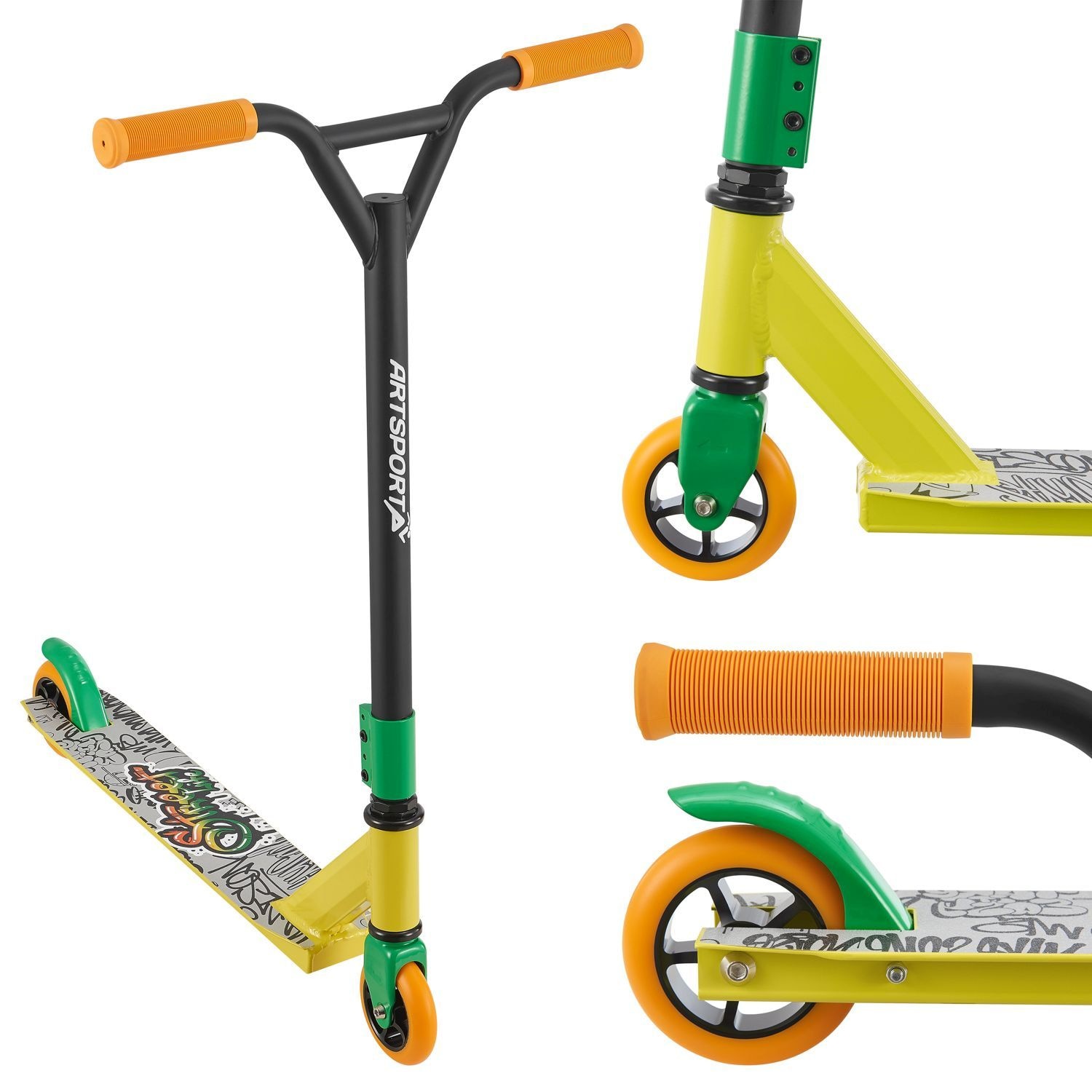 ArtSport Stunt Scooter Street Life - Trick Roller f&uuml;r Kinder & Jugendliche - Tretroller Schwarz Gelb - Bild 1