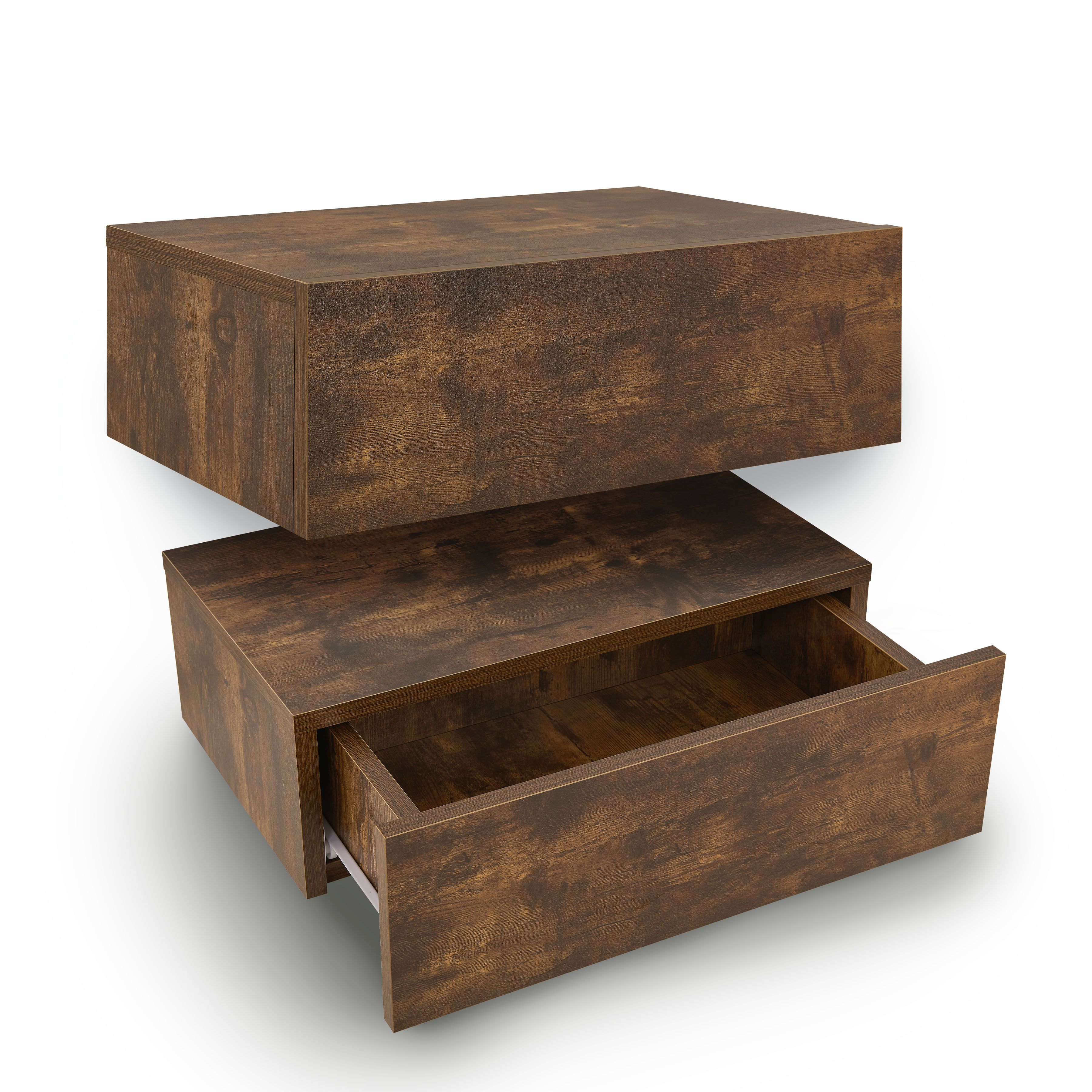 Juskys Wandregal Nachttisch h&auml;ngend 2er Set Holz 46x30x15 cm - 1 Schublade Nachtkommode Natur - Bild 1