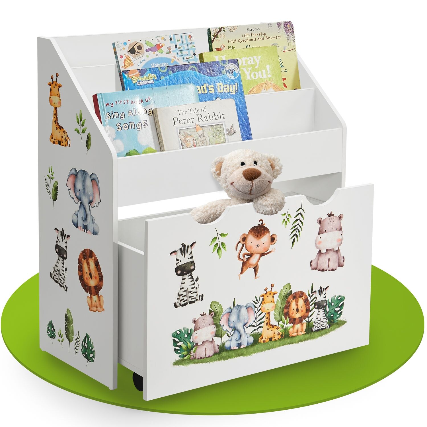 Juskys Kinder Bücherregal 3 Fächer & Spielzeugkiste – Holz Regal Weiß – 63x30x70 cm – Aufbewahrung | 04260565526704
