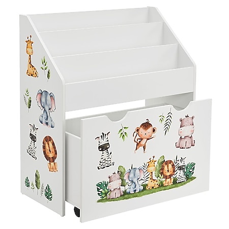 Juskys Kinder Bücherregal 3 Fächer & Spielzeugkiste - Holz Regal Weiß - 63x30x70 cm - Aufbewahrung - Bild 1