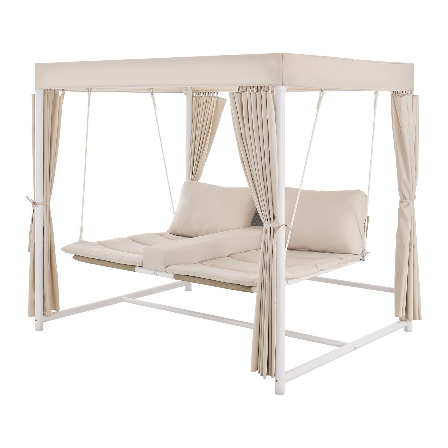 Juskys Schaukelliege Kassandra - Gartenliege mit Sonnendach und Vorh&auml;ngen f&uuml;r 2 Personen in Wei&szlig; - Bild 1