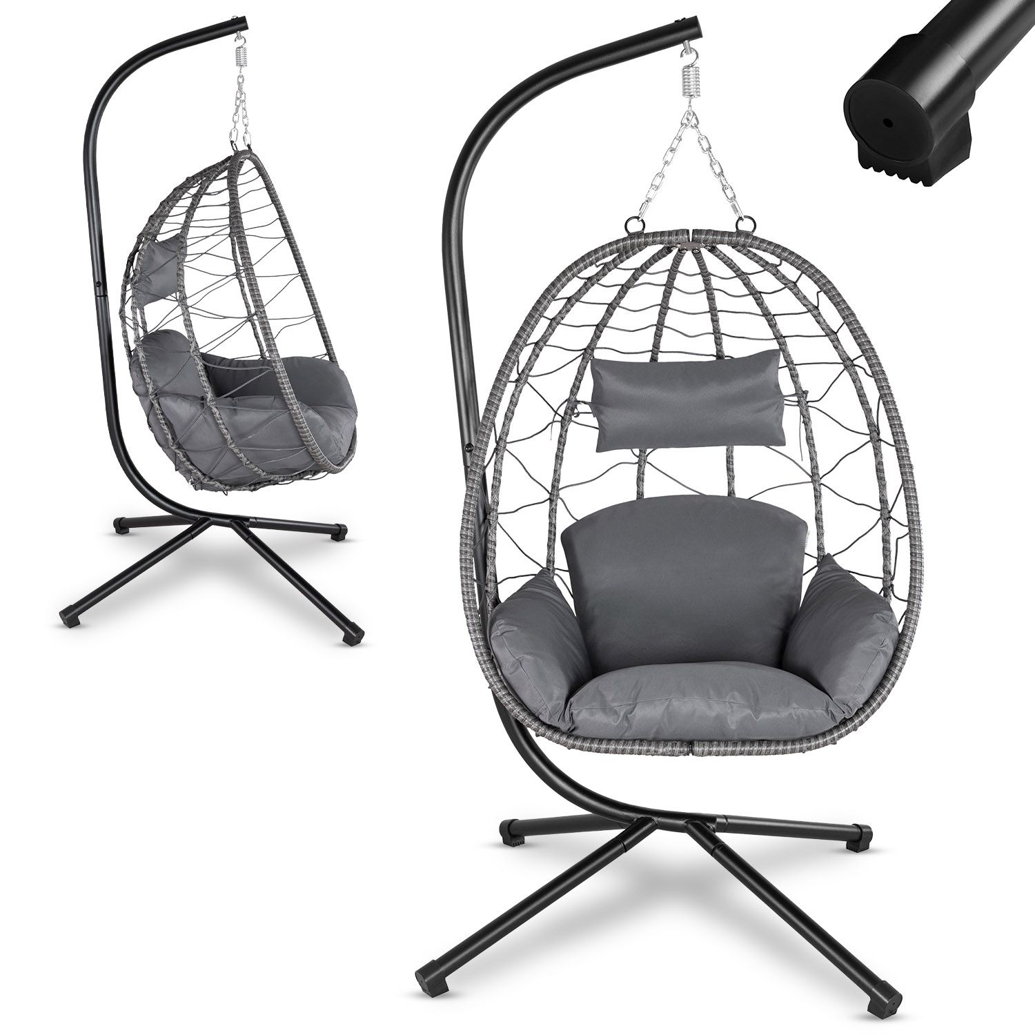 Juskys Korb-H&auml;ngesessel Aria faltbar & h&ouml;henverstellbar mit Eisengestell bis 130 kg Dunkelgrau - Bild 1