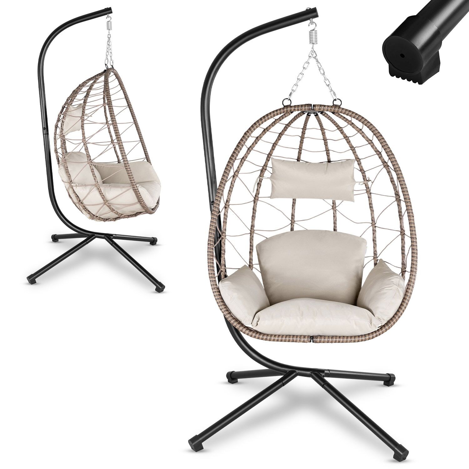Juskys Korb-Hängesessel Aria faltbar & höhenverstellbar mit Eisengestell bis 130 kg Beige | 04260565526995