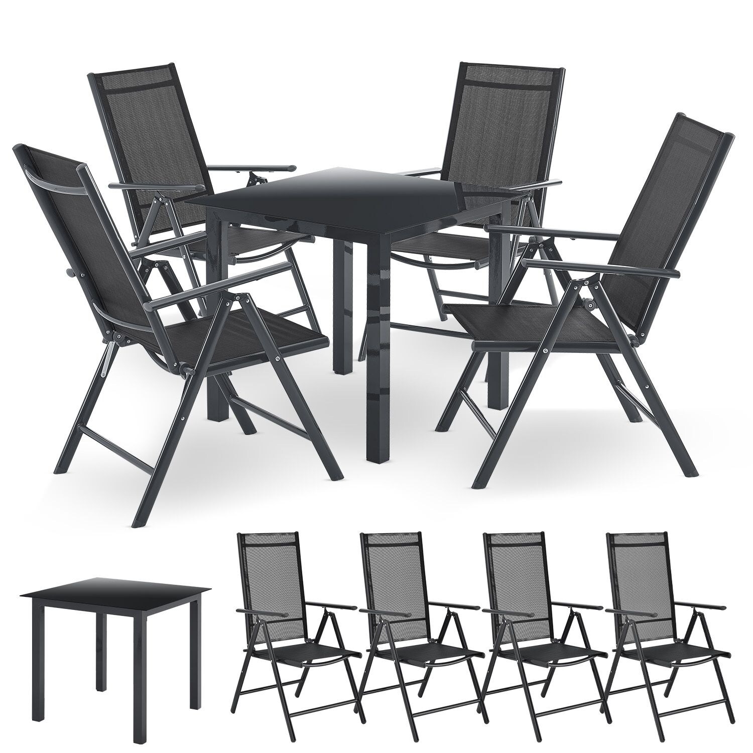 Juskys Aluminium Gartengarnitur Milano Gartenmöbel Set mit Tisch und 4 Stühlen Dunkel-Grau