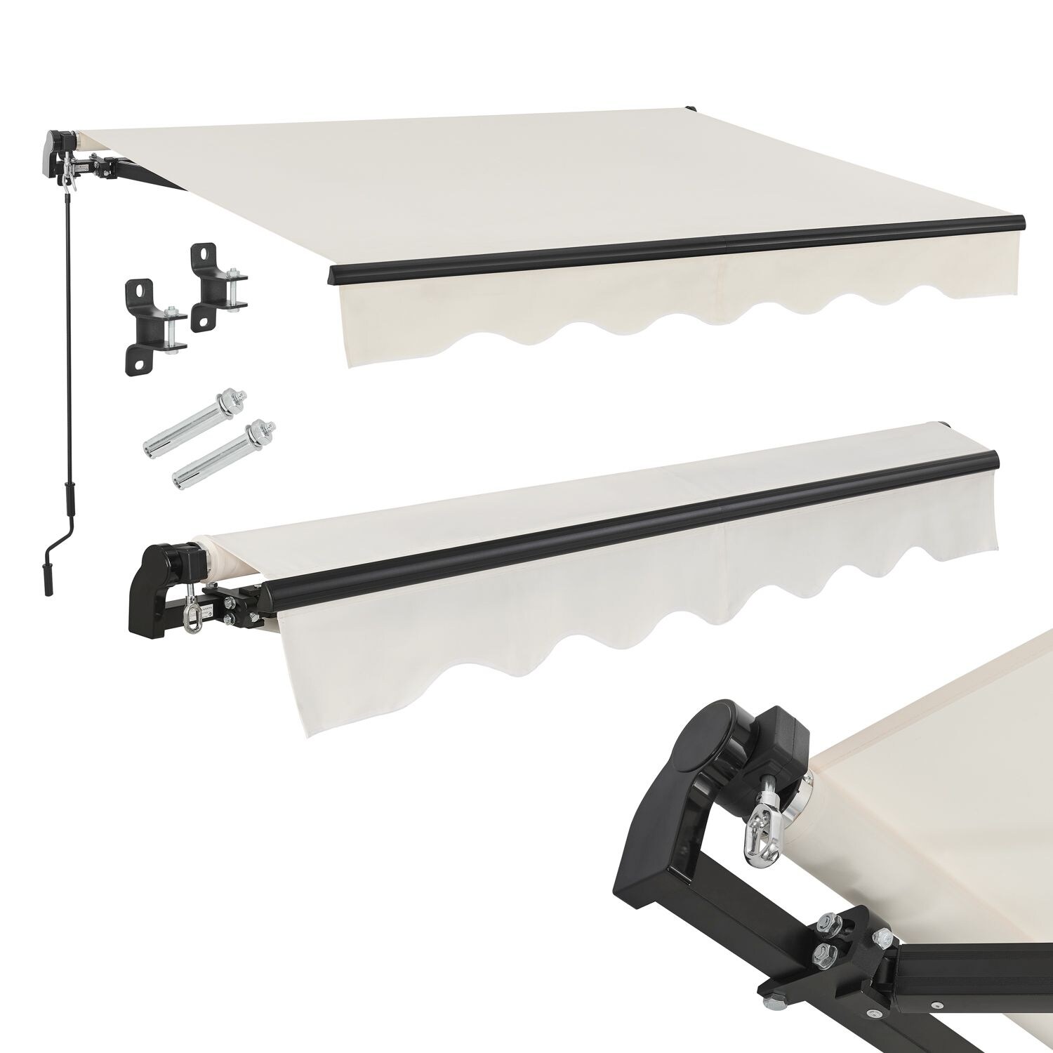 Juskys Markise 250 x 200 cm für Terrasse & Balkon - mit Kurbel & Halterung - Gelenkarmmarkise Beige