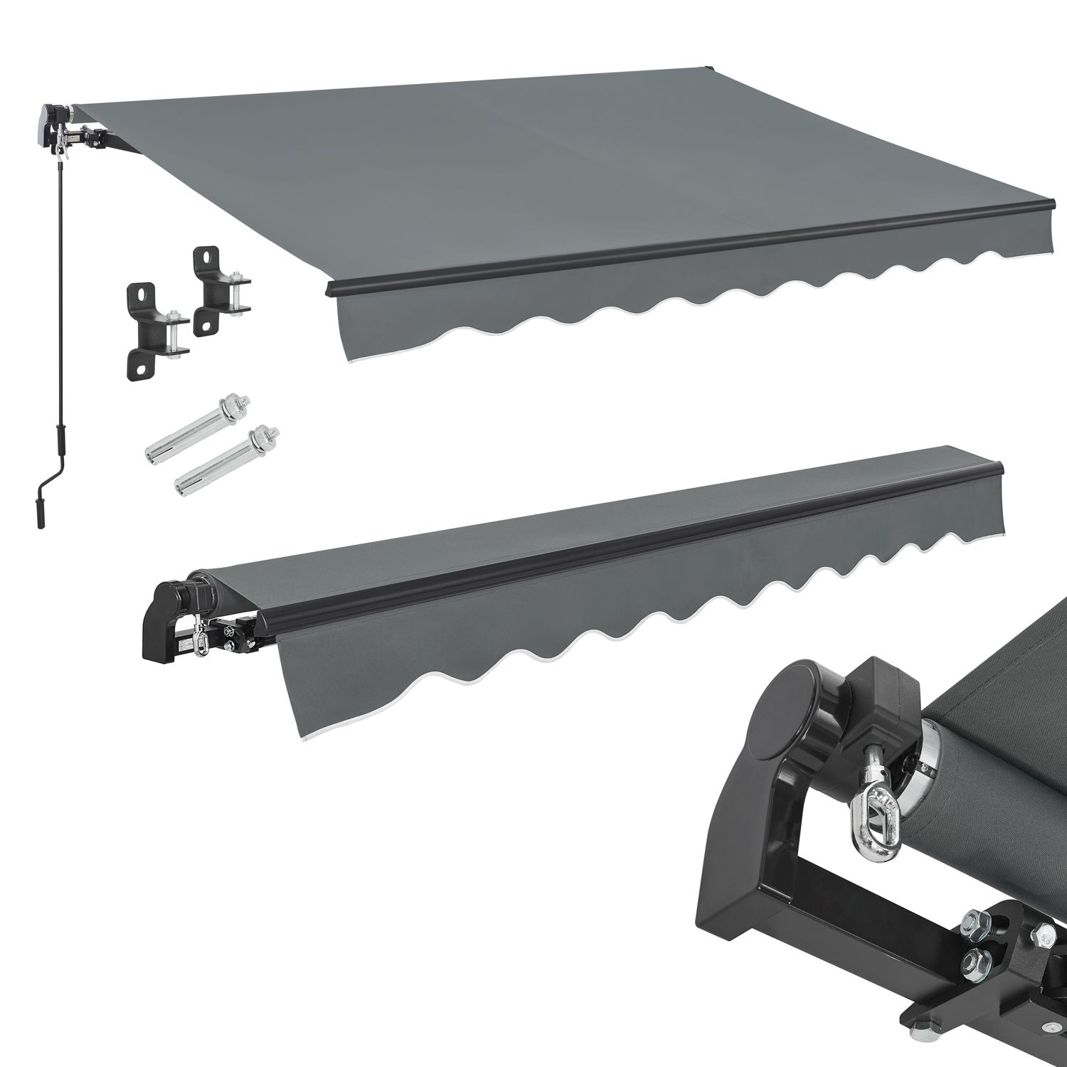 Juskys Markise 250 x 200 cm f&uuml;r Terrasse & Balkon - mit Kurbel & Halterung - Gelenkarmmarkise Grau - Bild 1