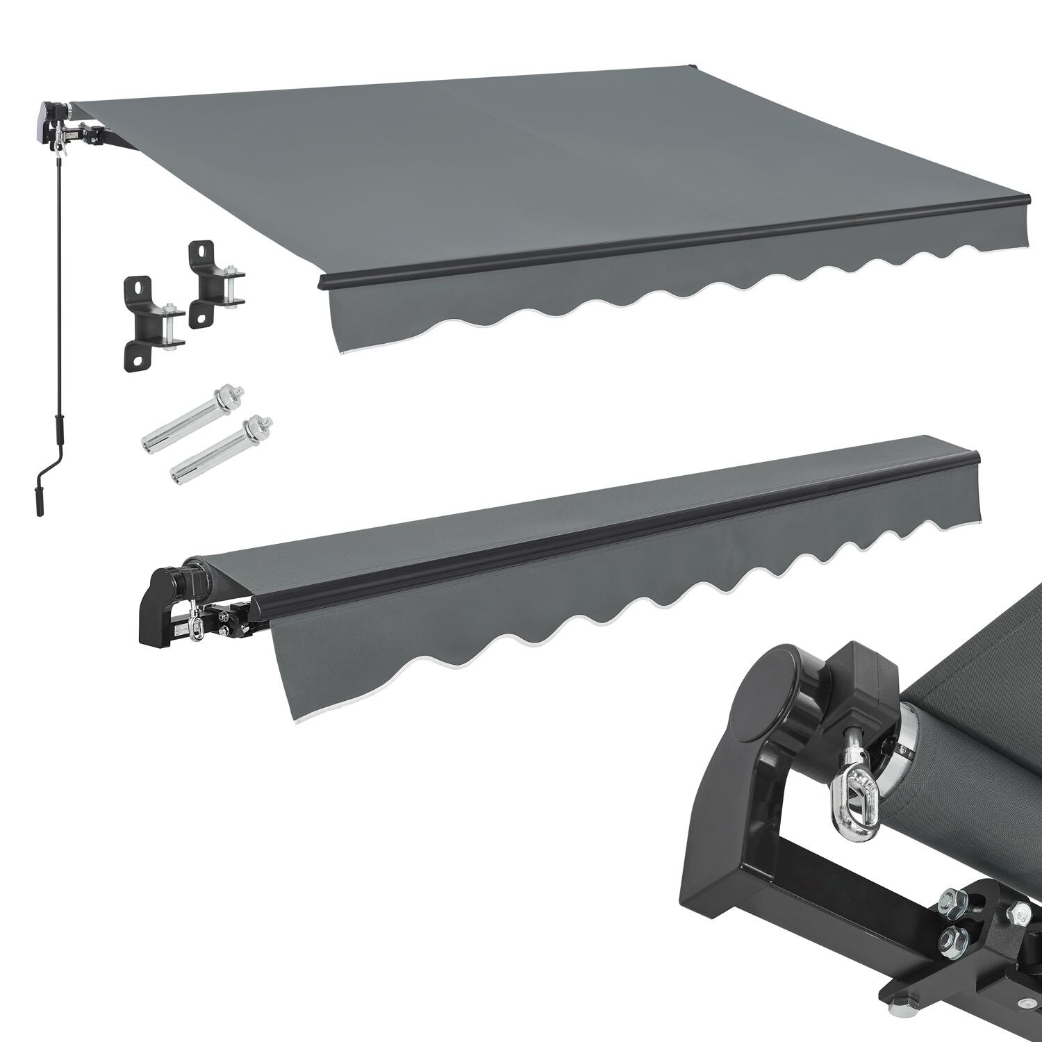 Juskys Markise 250 x 200 cm für Terrasse & Balkon - mit Kurbel & Halterung - Gelenkarmmarkise Grau