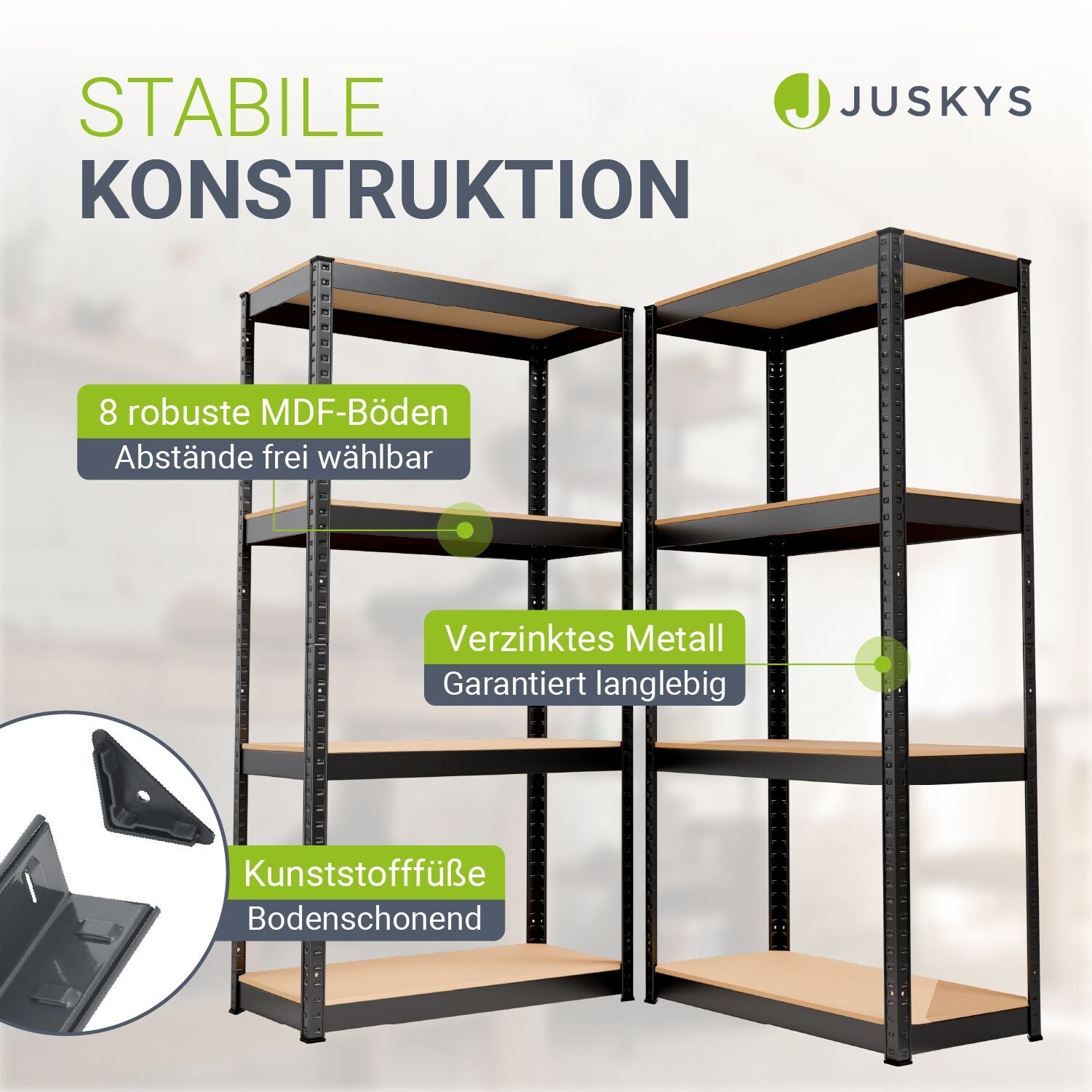 Juskys Lagerregal Easy 2er Set &ndash; Metall Schwerlastregal 160x80x40 cm, 8 B&ouml;den, 640 kg, Grau - Bild 1