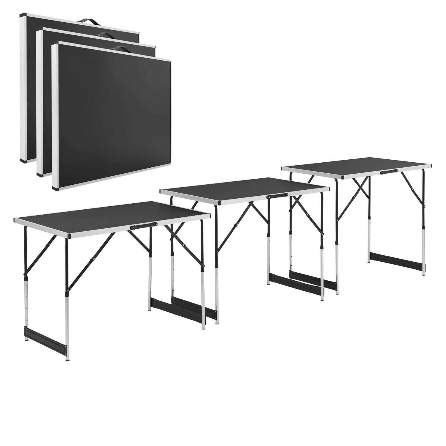 Juskys Multifunktionstisch 3 teilig klappbar - Alu Klapptisch 100x60 cm Campingtisch - Tisch Schwarz