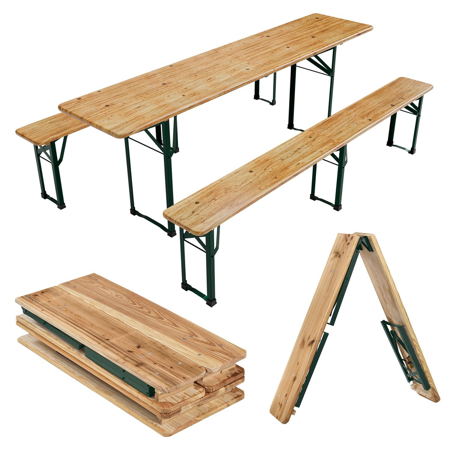 Juskys Bierzeltgarnitur Passau 3-teilig klappbar 220 cm – Festzeltgarnitur aus Holz Natur | 04260565527596