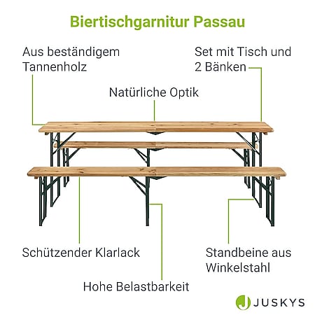 Juskys Bierzeltgarnitur Passau 3-teilig klappbar 220 cm - Festzeltgarnitur  aus Holz Natur online kaufen bei Netto