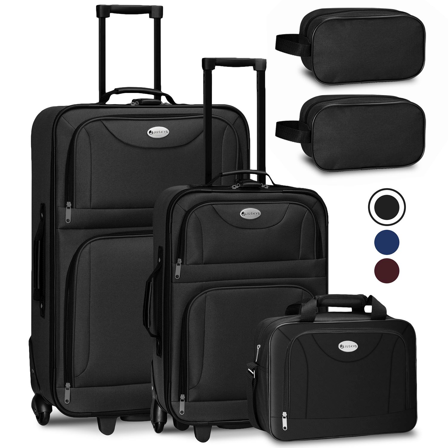Juskys Trolley Reisekoffer Set Athen 5 teilig - 60 L, 2 Rollen, Weichschale, Handgep&auml;ck, Schwarz - Bild 1