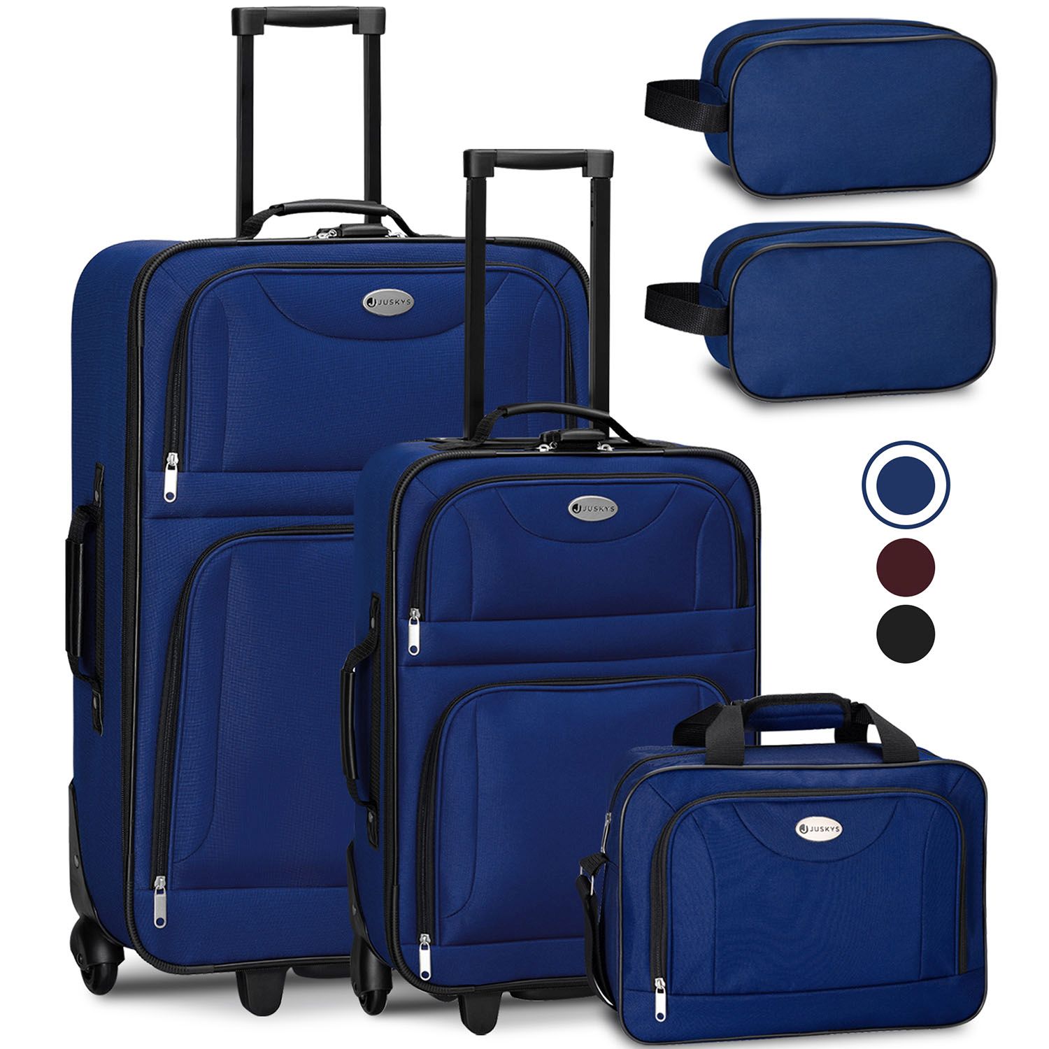 Juskys Trolley Reisekoffer Set Athen 5 teilig - 60 L, 2 Rollen, Weichschale, Handgep&auml;ck, Blau - Bild 1