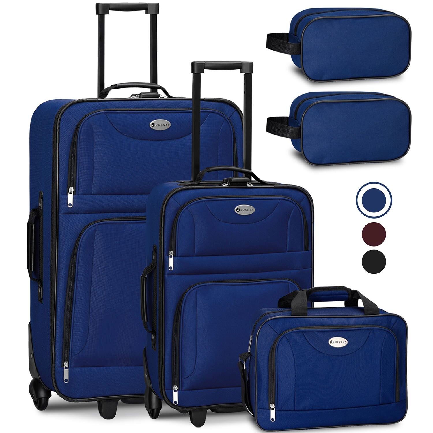 Juskys Trolley Reisekoffer Set Athen 5 teilig – 60 L, 2 Rollen, Weichschale, Handgepäck, Blau | 04260565527619