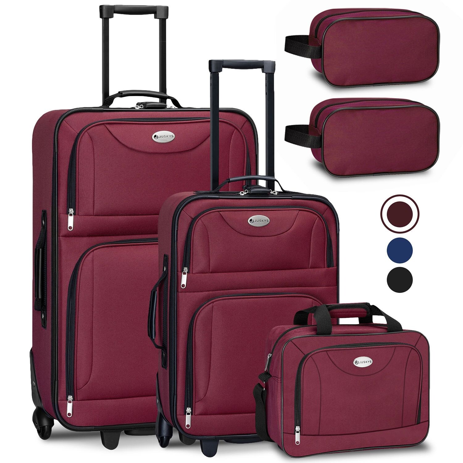 Juskys Trolley Reisekoffer Set Athen 5 teilig – 60 L, 2 Rollen, Weichschale, Handgepäck, Bordeaux | 04260565527626