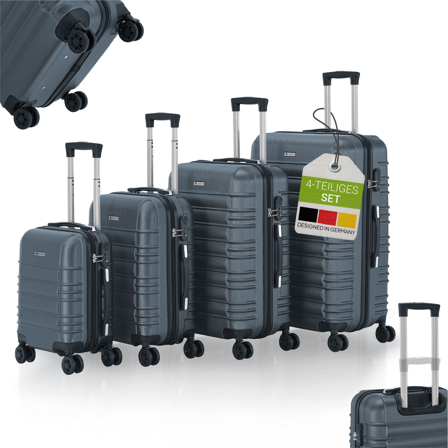 Juskys Hartschale Kofferset Rom Reisekoffer 4 teilig - Zahlenschloss, 360&deg; Rollen - Anthrazit - Bild 1