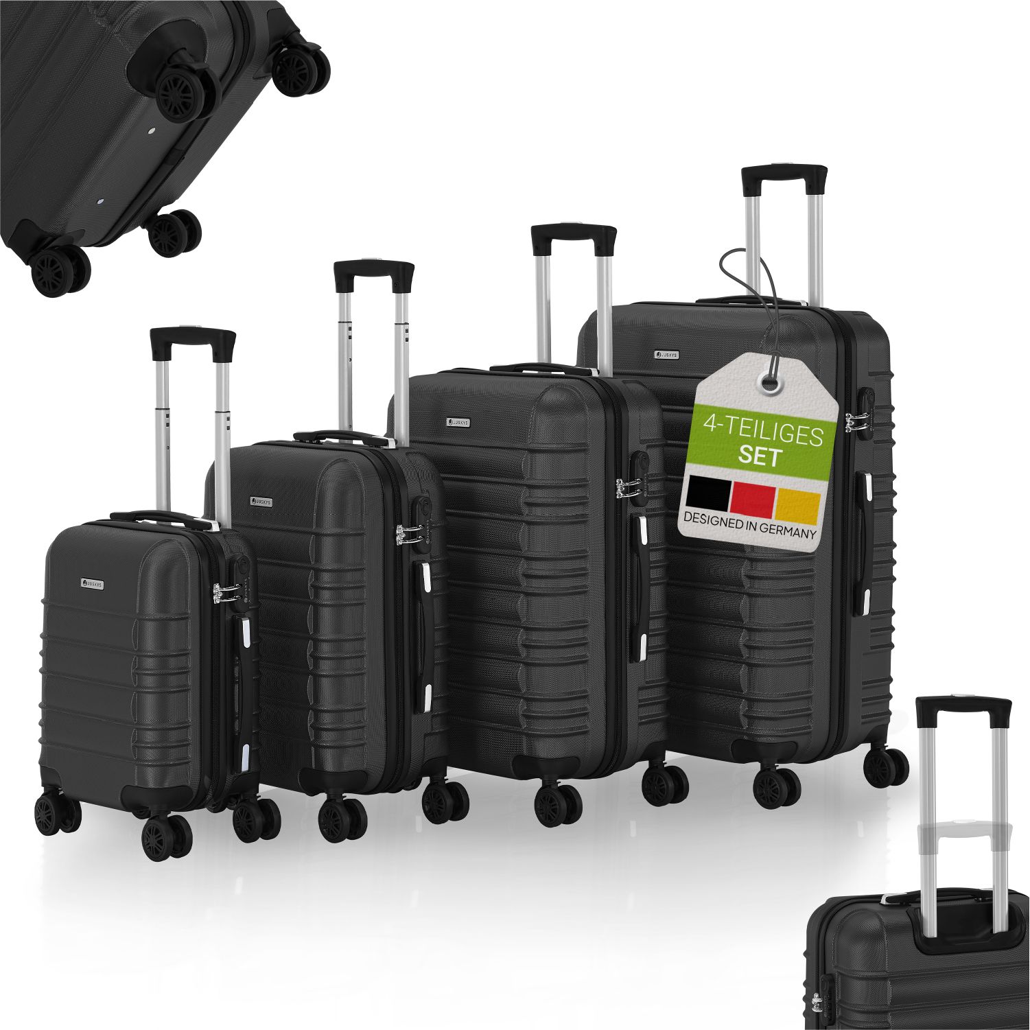 Juskys Hartschale Kofferset Rom Reisekoffer 4 teilig - Zahlenschloss, 360&deg; Rollen - Schwarz - Bild 1