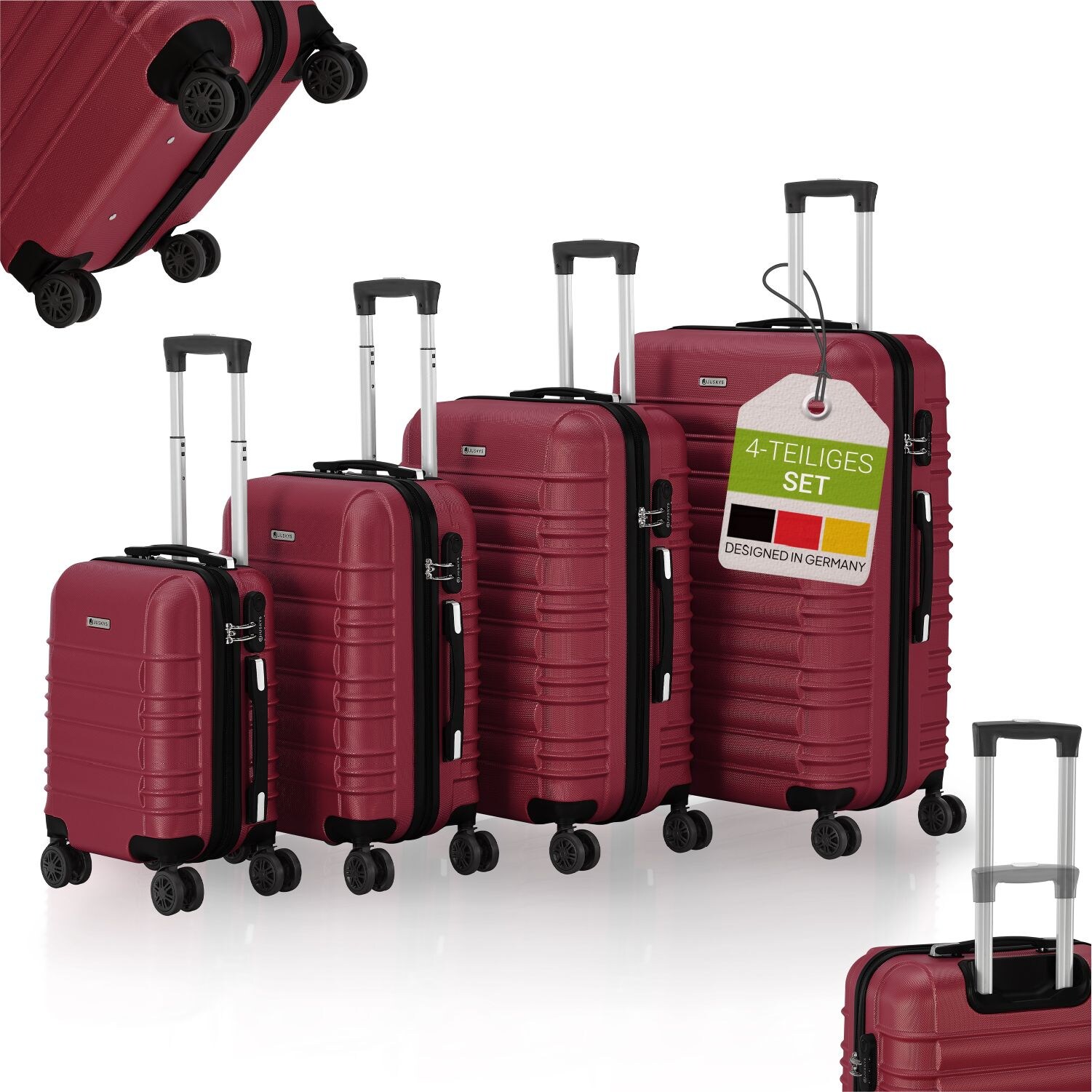 Juskys Hartschale Kofferset Rom Reisekoffer 4 teilig - Zahlenschloss, 360&deg; Rollen - Rot - Bild 1