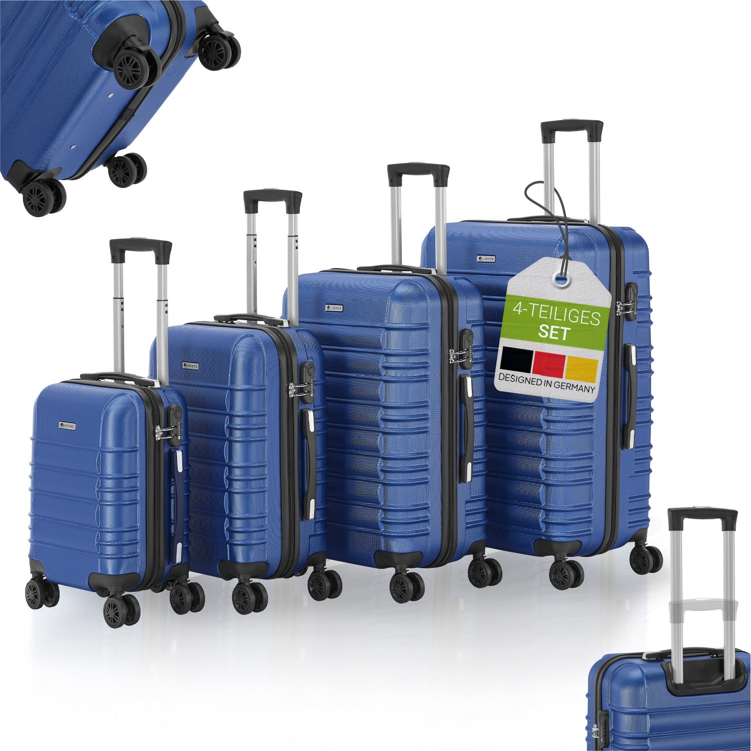 Juskys Hartschale Kofferset Rom Reisekoffer 4 teilig - Zahlenschloss, 360&deg; Rollen - Blau - Bild 1