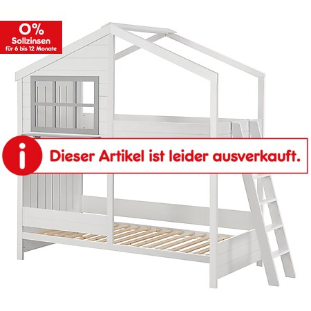 Juskys Kinder Hochbett Traumhaus 90x200 cm - Kinderbett mit Dach, 2 Betten & Lattenrost - Bett Weiß - Bild 1