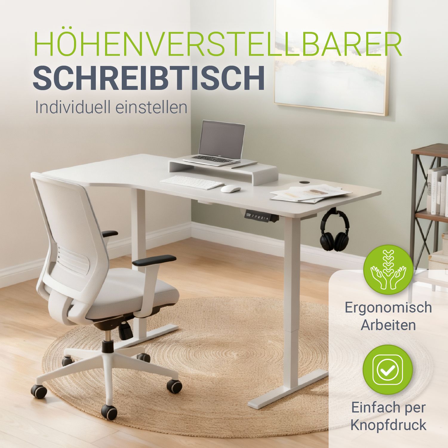 Juskys H&ouml;henverstellbarer Schreibtisch Office Stand 160x75cm - elektrisch, Memory-Funktion - Wei&szlig; - Bild 1