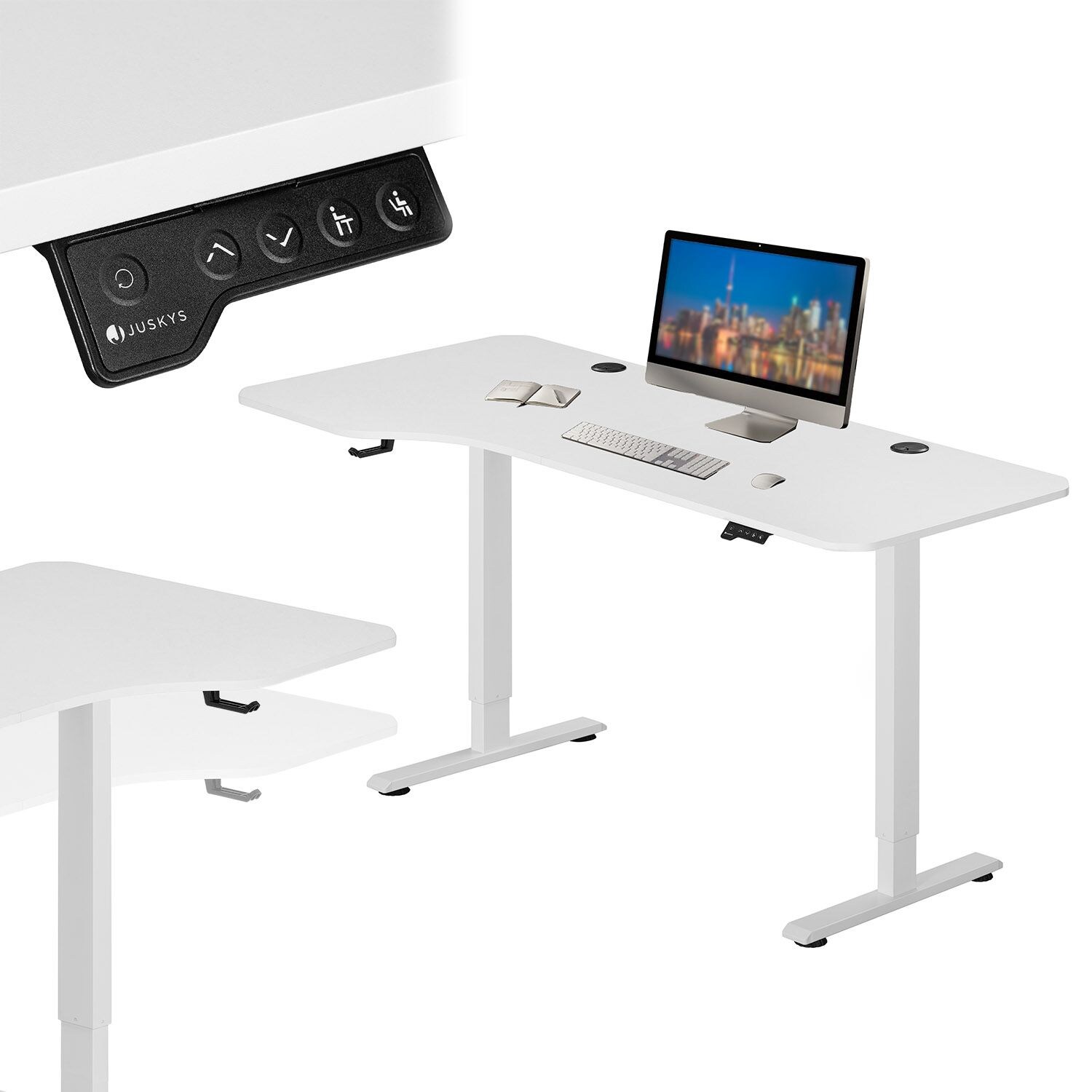 Juskys Höhenverstellbarer Schreibtisch Office Stand 160x75cm – elektrisch, Memory-Funktion – Weiß | 04260565527947