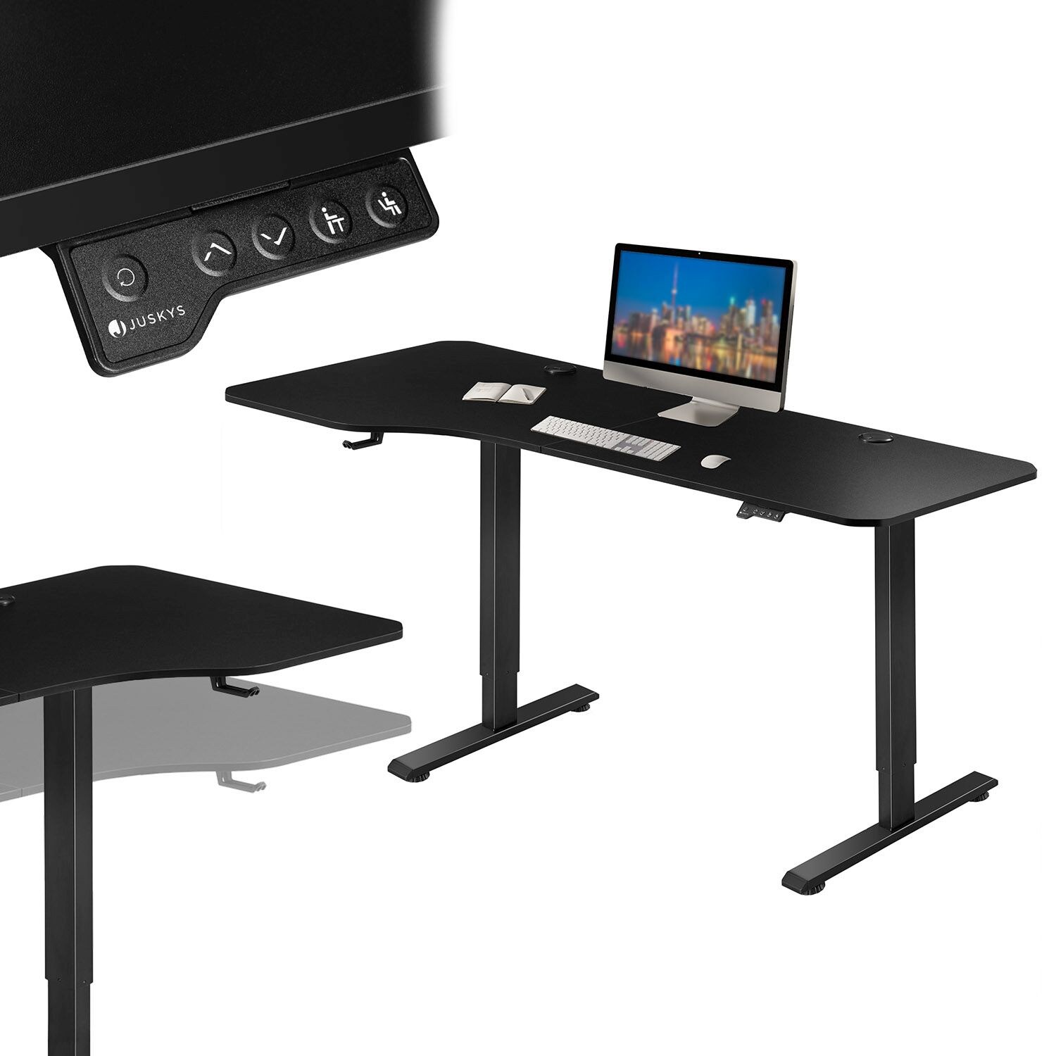 Juskys Höhenverstellbarer Schreibtisch Office Stand 160x75cm – elektrisch, Memory-Funktion – Schwarz | 04260565527954