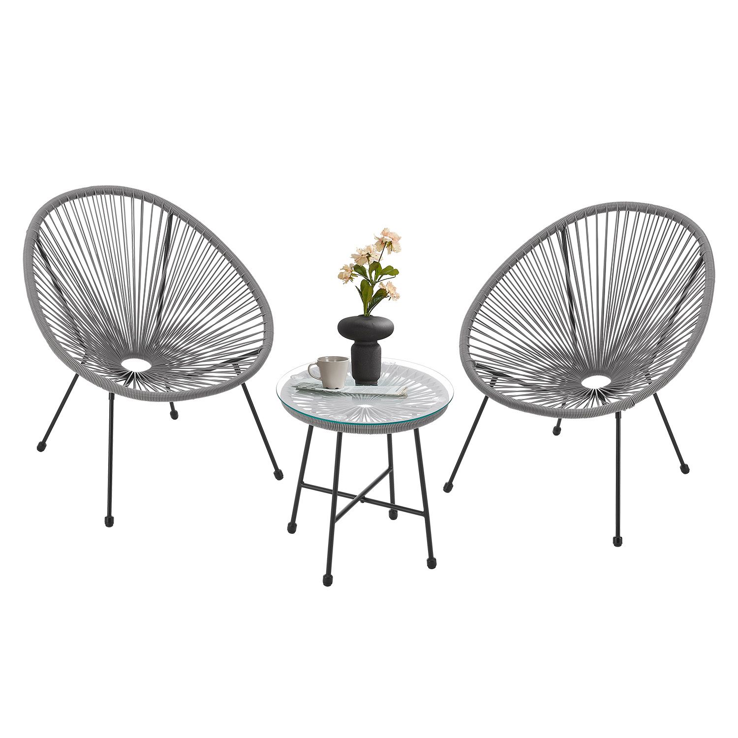 Juskys Balkonm&ouml;bel Set Ostana 3-teilig mit Tisch & 2 Sesseln - stilvolles Gartenm&ouml;bel Hellgrau - Bild 1