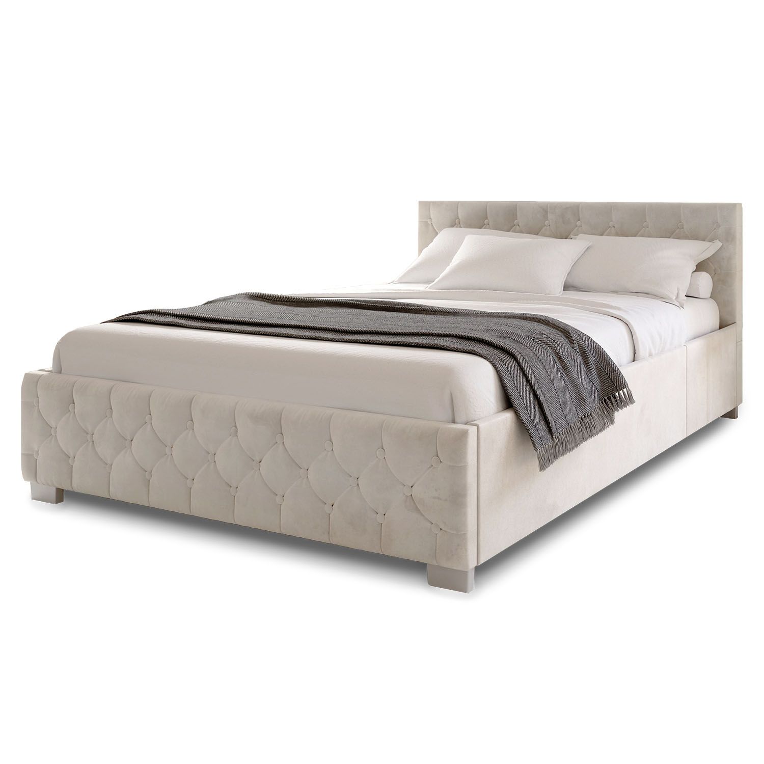 Juskys Polsterbett Nizza 180x200 cm - Lattenrost, Stauraum & LEDs - Samtbezug mit Steppung - Beige - Bild 1