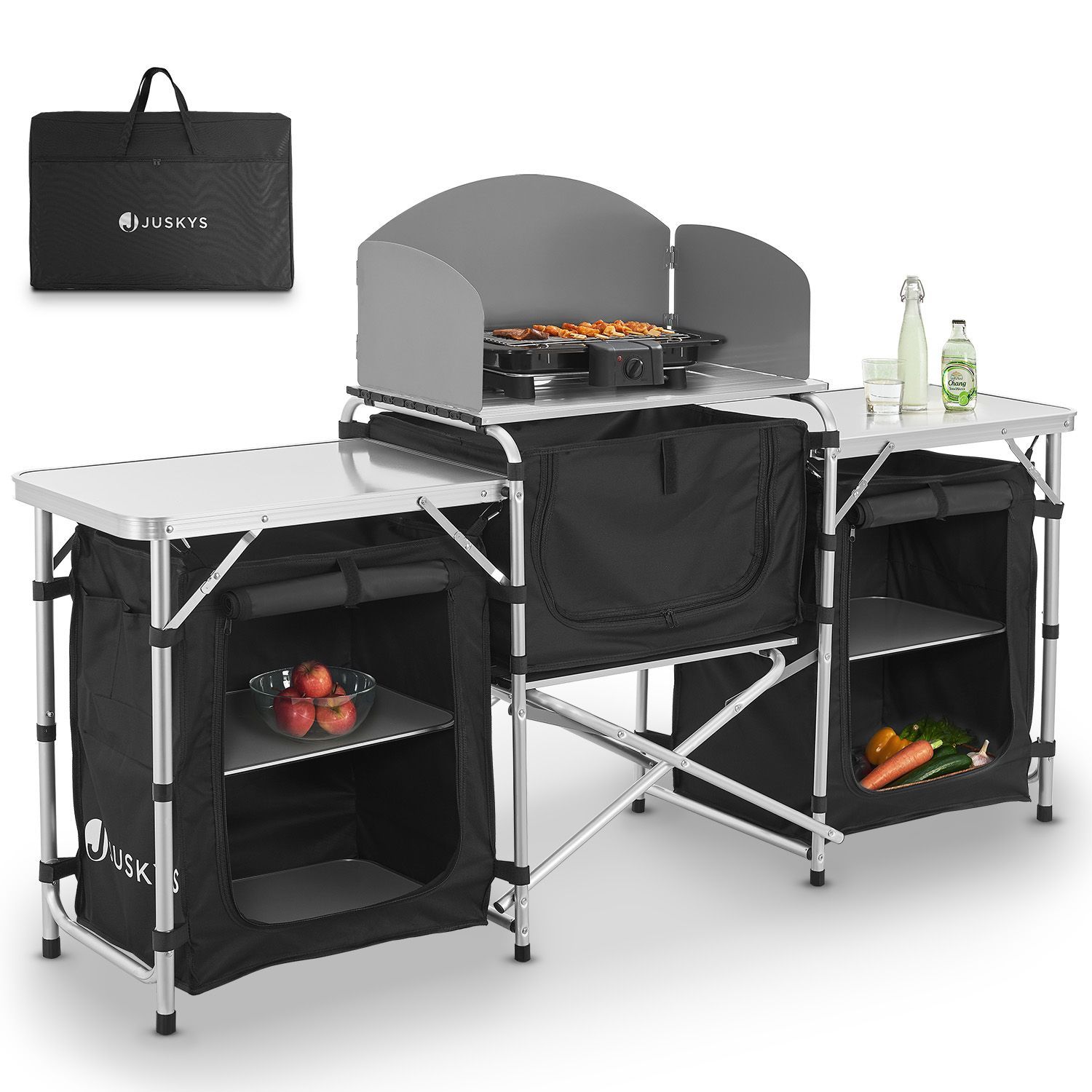 Juskys Campingk&uuml;che Garda - Outdoor K&uuml;che faltbar mit Schrank - klappbare K&uuml;chenbox in Schwarz - Bild 1