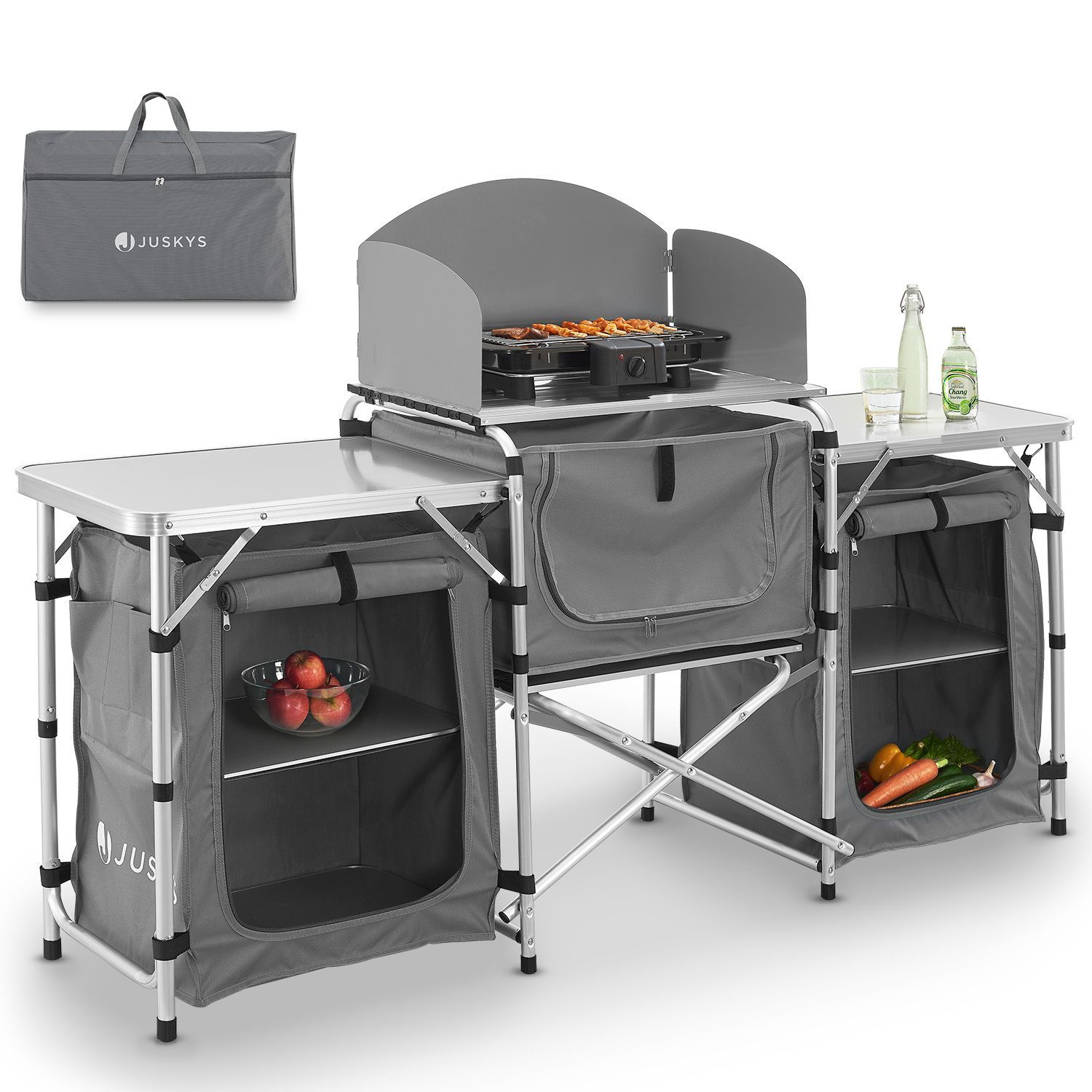 Juskys Campingk&uuml;che Garda - Outdoor K&uuml;che faltbar mit Schrank - klappbare K&uuml;chenbox in Grau - Bild 1