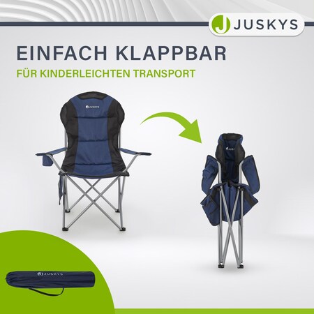 Juskys Campingstuhl Lido mit Getränkehalter & Tasche - Camping Klappstuhl  gepolstert - Stuhl Blau