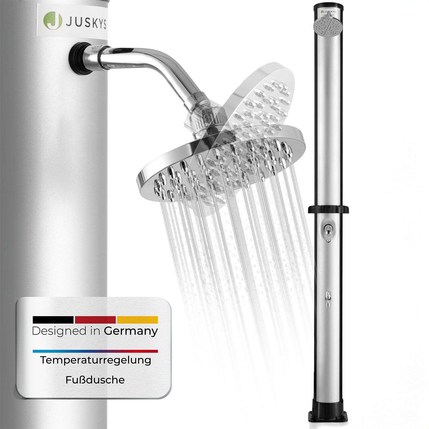 Juskys Solardusche Victoria 40 L – Gartendusche mit Regendusche – Schwarz | 04260565528869