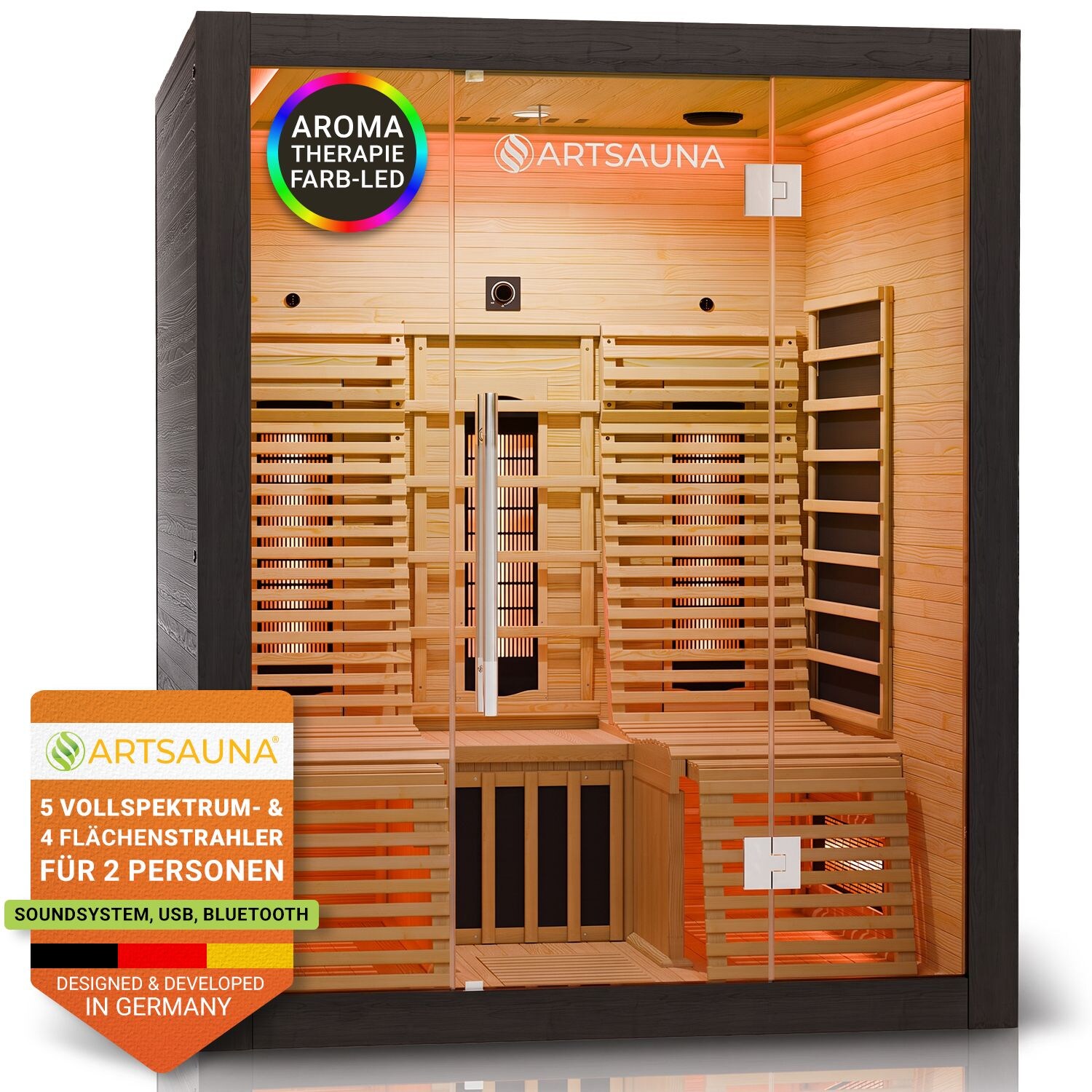 Artsauna Infrarotkabine Helsinki 150 mit Dual Technologie & LED - 3 Personen Wärmekabine Schwarz