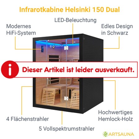Artsauna Infrarotkabine Helsinki 150 - Personen online bei Schwarz Wärmekabine Technologie Netto 3 Dual mit kaufen & LED
