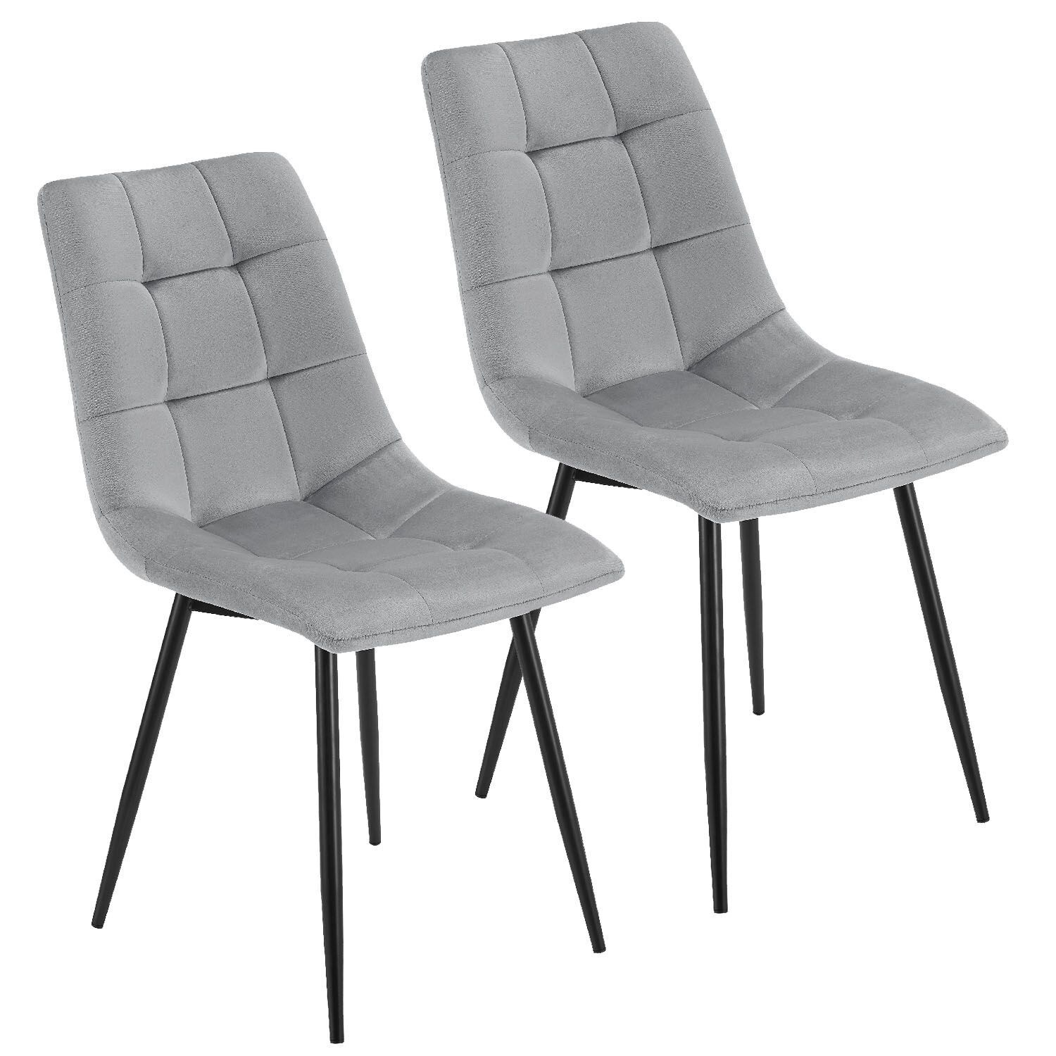 Juskys Esszimmerstühle Blanca 2er Set – Samt Stühle gepolstert – Stuhl Esszimmer & Küche Hellgrau | 04260565529019