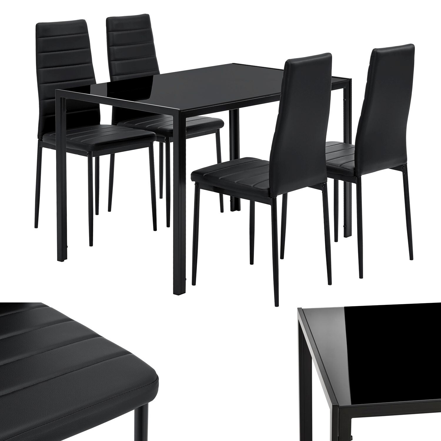 Juskys Essgruppe Dalya – Set mit Esstisch & Stühlen für 4 Personen – Esszimmergarnitur in Schwarz | 04260565529033
