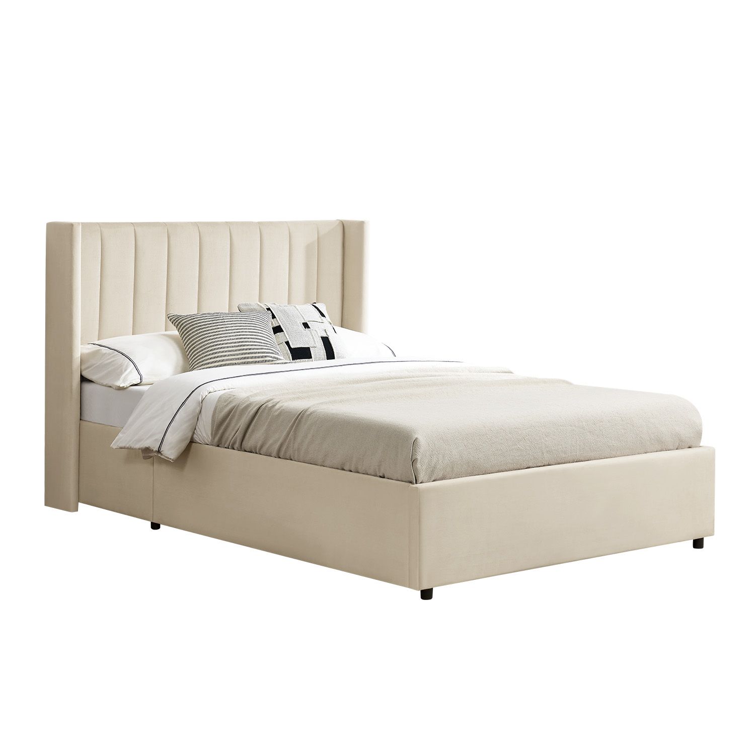 Juskys Polsterbett Savona 120x200 cm mit Stauraum, Lattenrost, Samt-Bezug, bis 250 kg - Beige - Bild 1