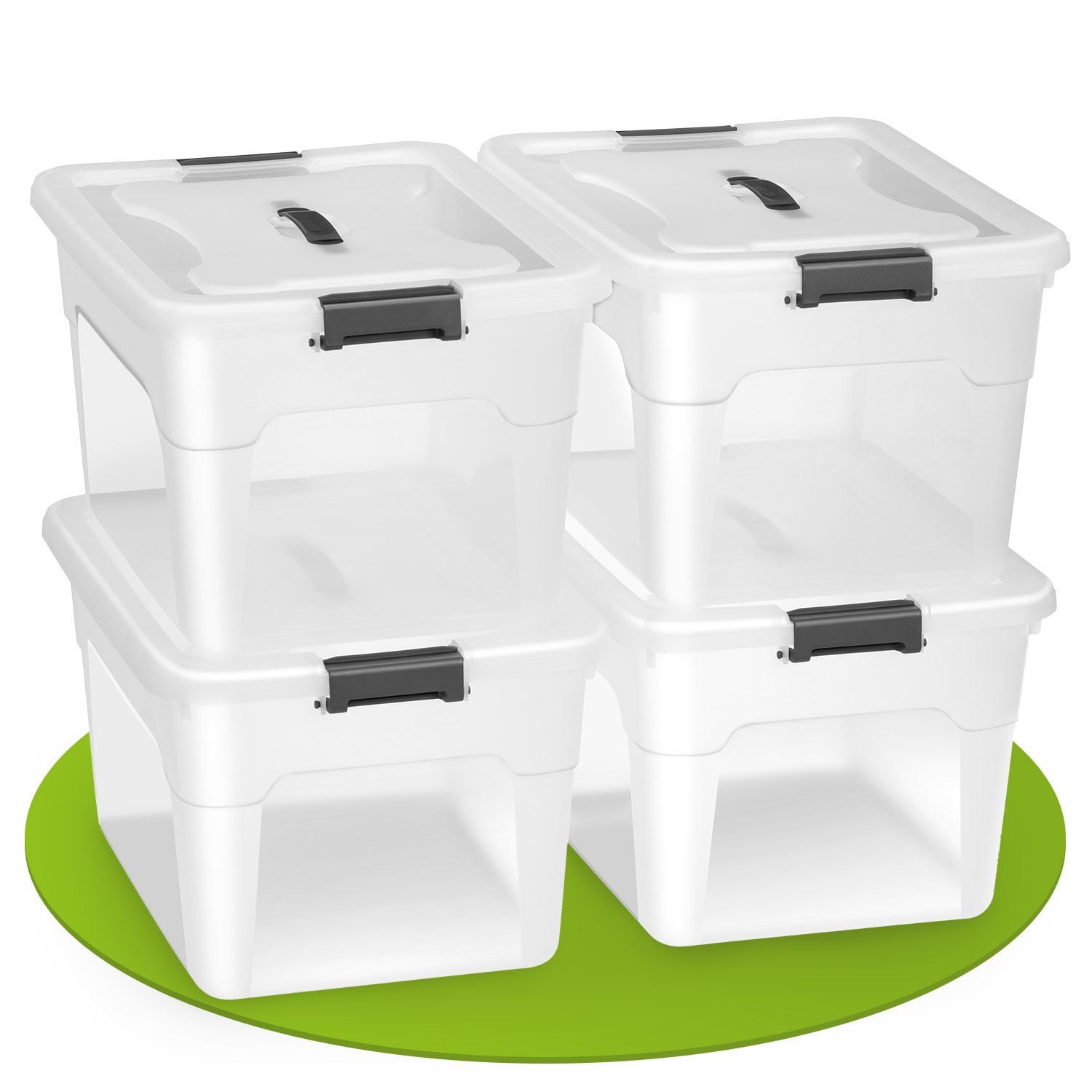 Juskys Aufbewahrungsbox mit Deckel - 4er Set Kunststoff Boxen 30l - Box stapelbar, transparent - Bild 1