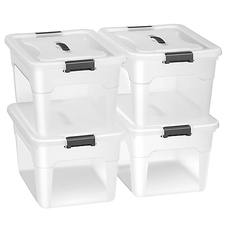 Juskys Aufbewahrungsbox mit Deckel - 4er Set Kunststoff Boxen 30l - Box stapelbar, transparent - Bild 1