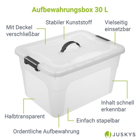 Juskys Aufbewahrungsbox mit Deckel - 4er Set Kunststoff Boxen 30l - Box  stapelbar, transparent online kaufen bei Netto