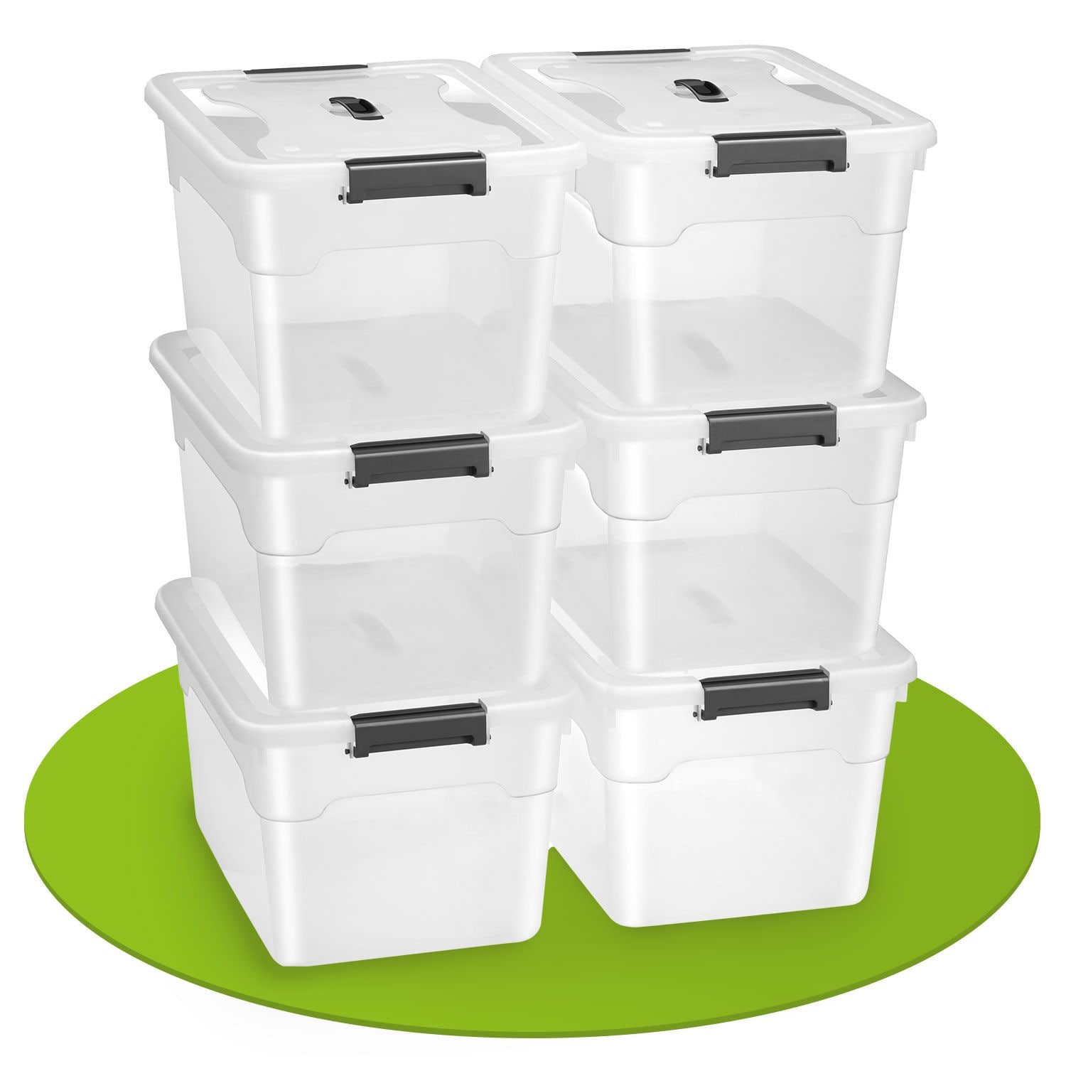 Juskys Aufbewahrungsbox mit Deckel - 6er Set Kunststoff Boxen 30l - Box stapelbar, transparent - Bild 1