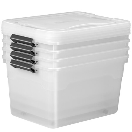 Juskys Aufbewahrungsbox mit Deckel - 4er Set Kunststoff Boxen 60l - Box  stapelbar, transparent online kaufen bei Netto