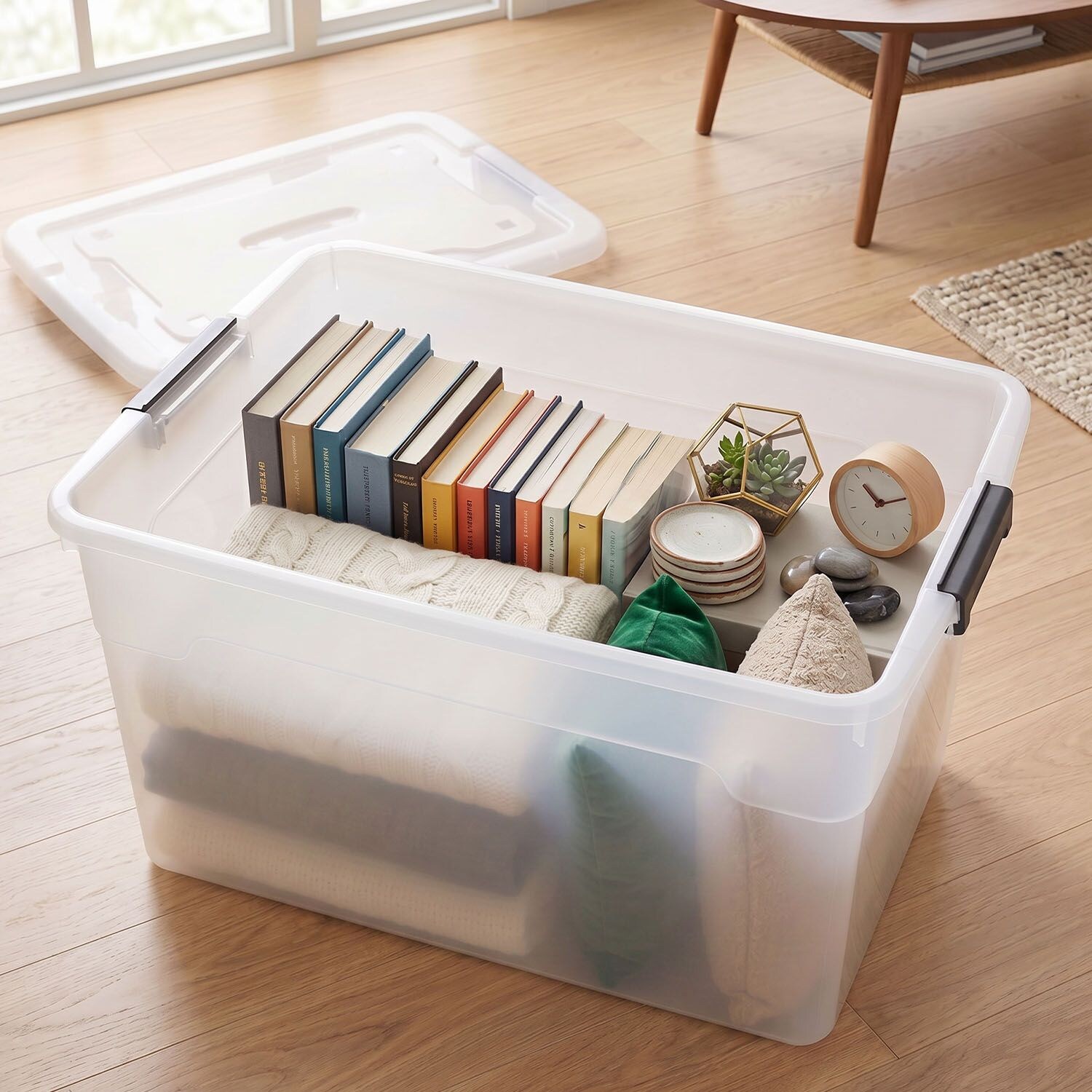 Juskys Aufbewahrungsbox mit Deckel - 6er Set Kunststoff Boxen 60l - Box stapelbar, transparent