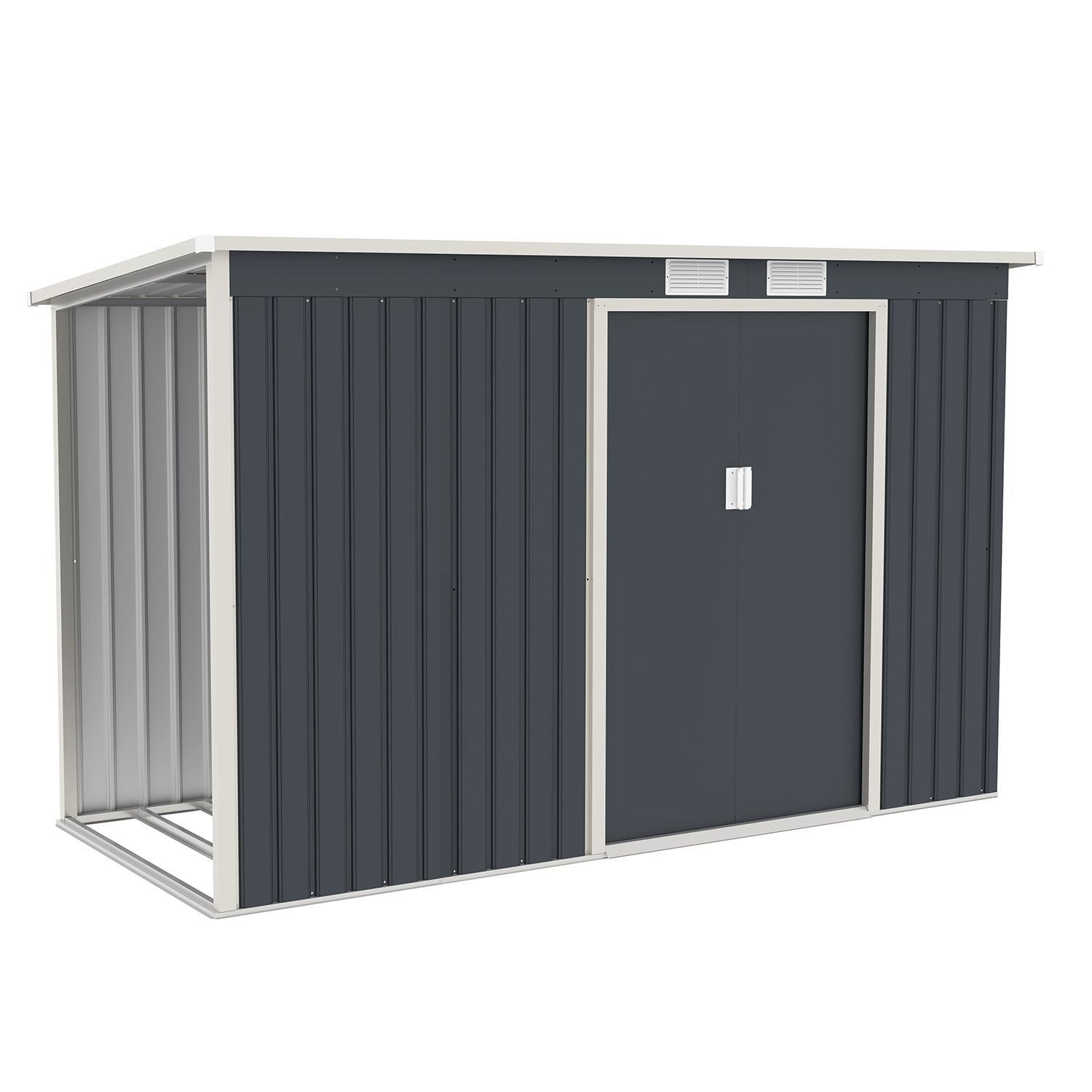 Juskys Metall Ger&auml;tehaus M mit Holzunterstand rechts - Gro&szlig;es Gartenhaus, Schiebet&uuml;r, L&uuml;ftungsgitter - Bild 1