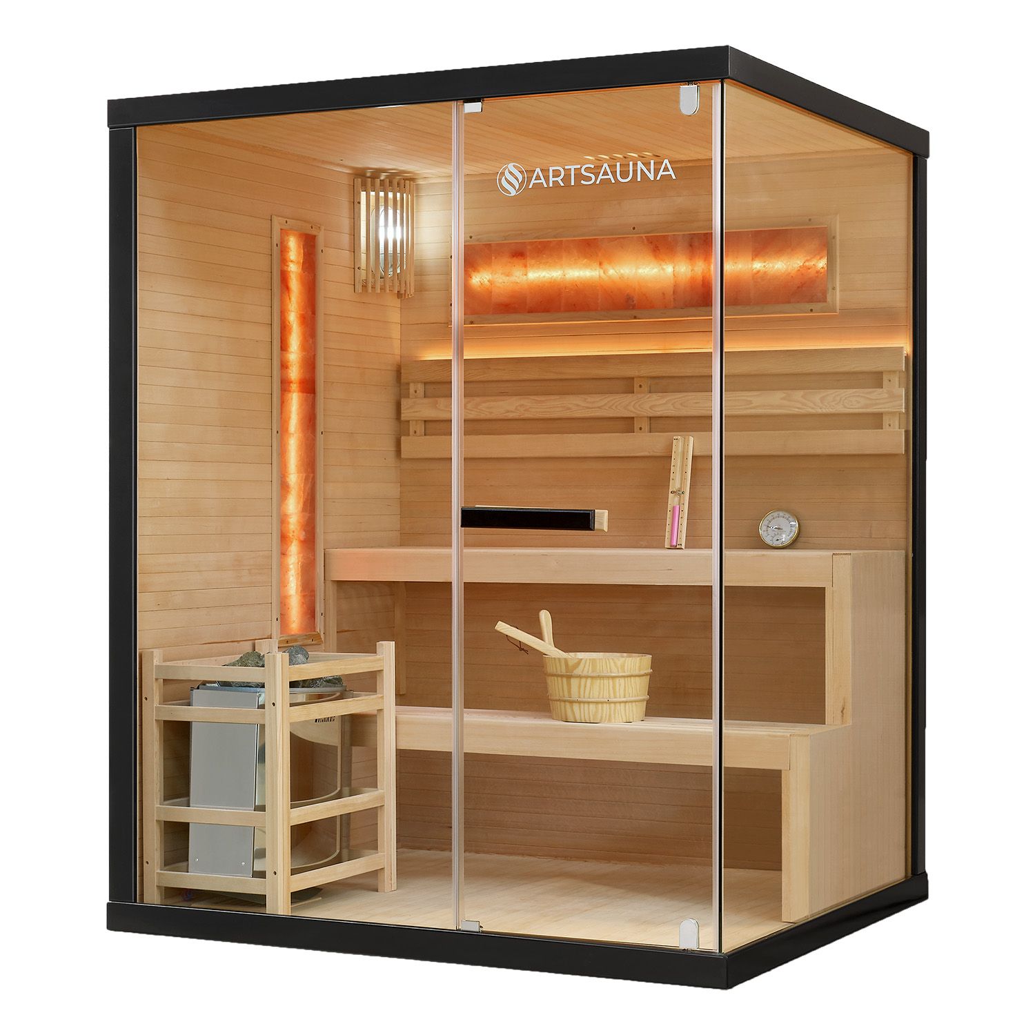Artsauna Saunakabine Vantaa 150 mit Salzstein - Indoor Sauna f&uuml;r 3 Personen, 4,5 kW Ofen, Glasfront - Bild 1