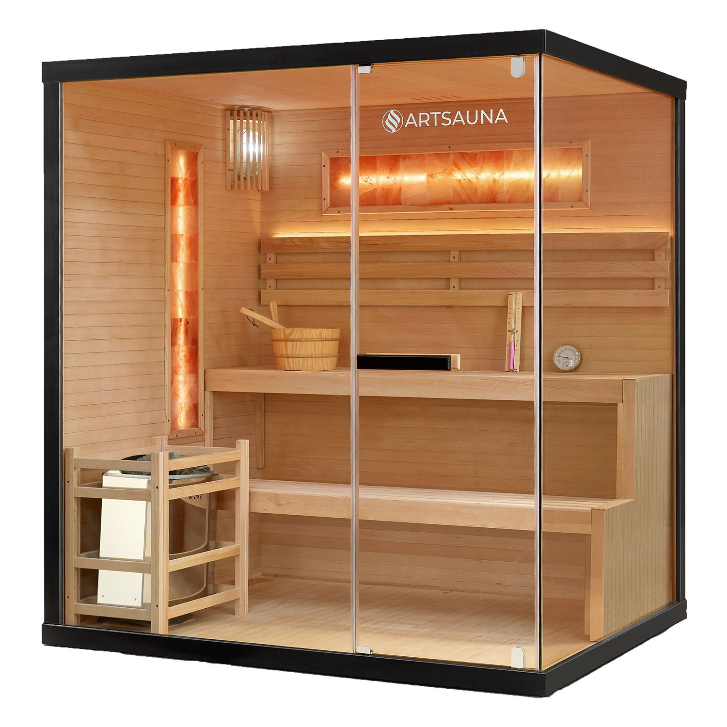 Artsauna Saunakabine Vantaa 175 mit Salzstein - Indoor Sauna f&uuml;r 4 Personen, 8 kW Ofen, Glasfront - Bild 1